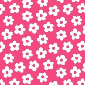 FS White Retro Daisy Flowers on Dark Pink