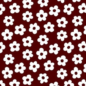 FS White Retro Daisy Flowers on Maroon