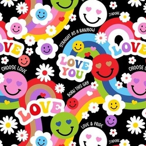 Smileys and Rainbows - Love is love summer kids design pride queer lgtbq+ design on black