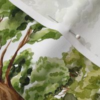 Medium - Captivating Watercolor: Hand-Painted Romantic Charming English Countryside Trees Life Depicted in the green forest on white