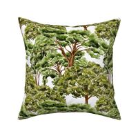 Medium - Captivating Watercolor: Hand-Painted Romantic Charming English Countryside Trees Life Depicted in the green forest on white