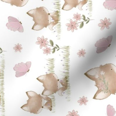 Woodland Animals Floral Fox Butterfly Bee Baby Girl Nursery Rotated 