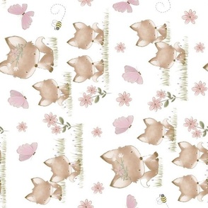 Woodland Animals Floral Fox Butterfly Bee Baby Girl Nursery Rotated 