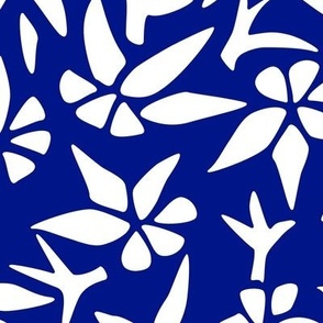 Indigo Blue Antique Japanese Inspired Scattered Flowers Pattern by Sewell Graphic Arts