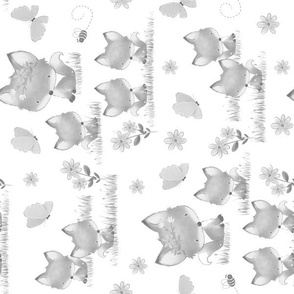 Woodland Animals Gray Floral Fox Butterfly Bee Baby Girl Nursery Rotated 