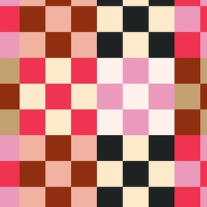 Multicolored checkered board - coral, burgundry, black, cream, red,  beige, off white