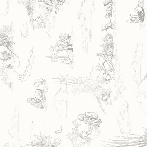 Horizontal Winnie-the-Pooh Toile gray