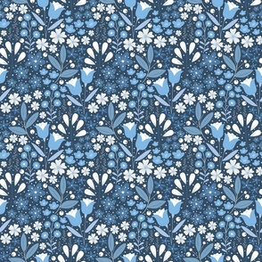 Small / Ethereal Blooms - Blue - Coastal - Monochromatic - Blue Nova - Navy Blue - Florals - Flowers - Buttercups - Primrose - Botanicals - Nature - Roses - Tulips - Floral Wallpaper