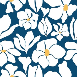 Magnolia Flowers - Matisse Inspired - Navy Blue + White - Perfect For Metallic !