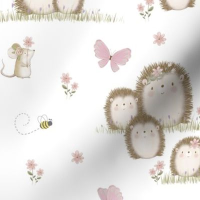 Woodland Animals Hedgehog Family Floral Butterfly Bumble Bee