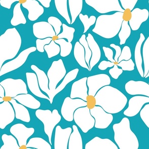 Magnolia Flowers - Matisse Inspired - Bright Blue + White - Perfect For Metallic !