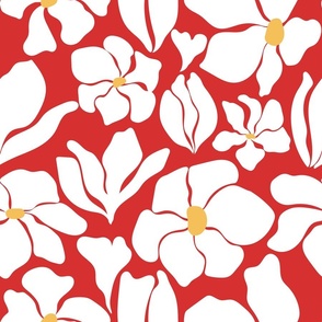 Magnolia Flowers - Matisse Inspired - Red + White - Perfect For Metallic !