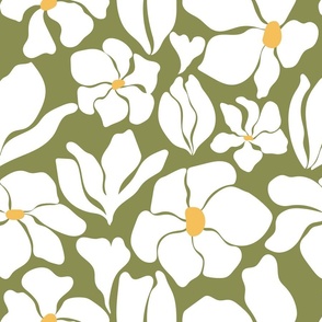 Magnolia Flowers - Matisse Inspired - Green + White - Perfect For Metallic !