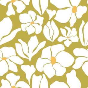 Magnolia Flowers - Matisse Inspired - Citron Yellow Green + White - Perfect For Metallic !