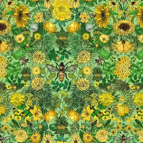 Birds, Bees, Moths, Flowers and Trees (Soft Green)