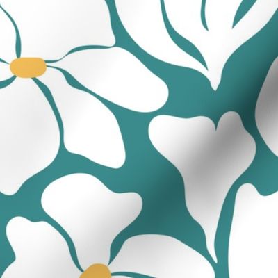 Magnolia Flowers - Matisse Inspired - Bright Teal Blue Green + White - Perfect For Metallic !