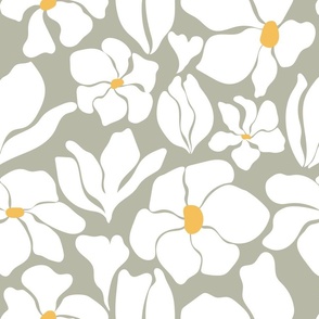 Magnolia Flowers - Matisse Inspired - October Mist / Sage Green + White - Perfect For Metallic !