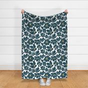 Magnolia Flowers - Matisse Inspired - Dark Teal Blue Green + White - Perfect For Metallic !