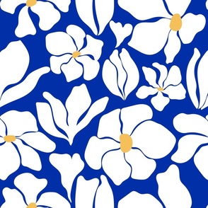 Magnolia Flowers - Matisse Inspired - Cobalt Blue + White - Perfect For Metallic !