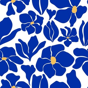 Magnolia Flowers - Matisse Inspired - Cobalt Blue + White - Perfect For Metallic !