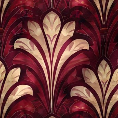 Burgundy & Beige Art Deco Fans - medium