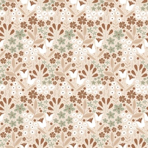 Small / Ethereal Blooms - Creamy Beige - Earth Tones - Sage Green - Florals - Flowers - Botanicals - Nature - Roses - Tulips - Floral Wallpaper