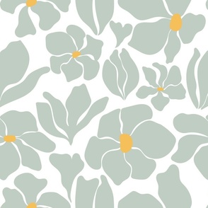 Magnolia Flowers - Matisse Inspired - Sage Green / Blue + White - Perfect For Metallic !