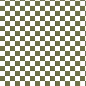 Retro Checker Checkerboard - Olive Green + White - Perfect For Metallic !