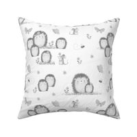 Woodland Gray Animals Hedgehog Family Floral Butterfly Bumble Bee