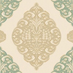 Big - Juliette - Green and beige on a Old lace backgroud
