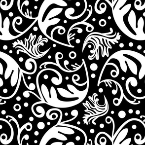 Whimsical Swirl Ornament Pattern Black And White