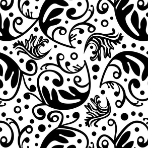 Whimsical Swirl Ornament Pattern White And Black