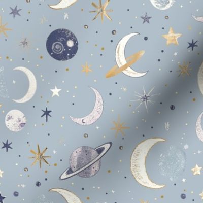 Starry Lullaby: Enchanted Evening Sky and Celestial Bodies Pattern