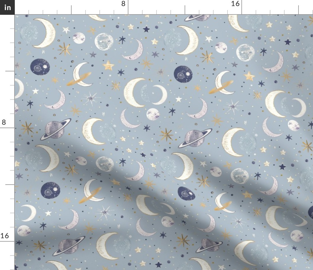 Starry Lullaby: Enchanted Evening Sky and Celestial Bodies Pattern