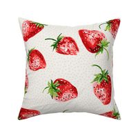 Sweet Strawberries on offwhite with small pink polka dots - medium scale