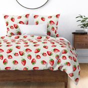 Sweet Strawberries on offwhite with small pink polka dots - medium scale