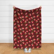 Sweet Strawberries on dark red / burgundy with small polka dots - medium scale