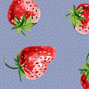 Sweet Strawberries on blue / serenety with small polka dots - large scale