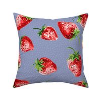 Sweet Strawberries on blue / serenety with small polka dots - medium scale