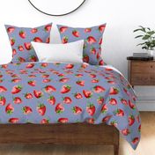 Sweet Strawberries on blue / serenety with small polka dots - medium scale