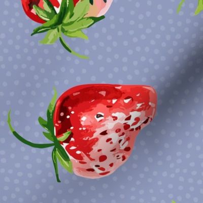 Sweet Strawberries on blue / serenety with small polka dots - medium scale