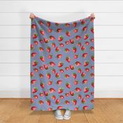 Sweet Strawberries on blue / serenety with small polka dots - medium scale