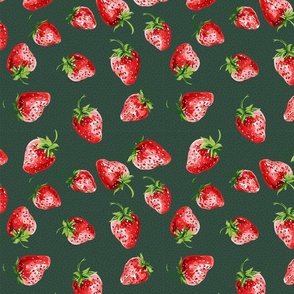 Sweet Strawberries on dark green with small polka dots - small scale