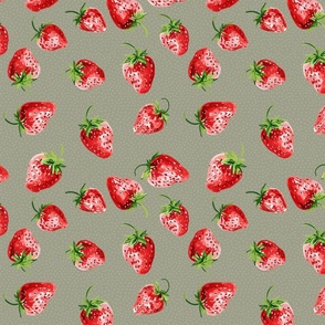 Sweet Strawberries on sage green with small polka dots - small scale