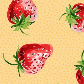 Sweet Strawberries on sunny yellow with small polka dots - large scale