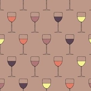 (S) Multi-Colored Wine Glasses on Puce Pink Brown