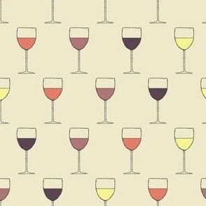 (S) Multi-Colored Wine Glasses on Yellow Vanilla Cream