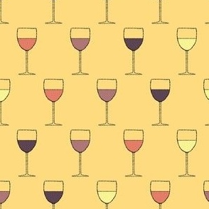 (S) Multi-Colored Wine Glasses on Golden Mustard Yellow