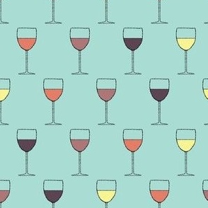 (S) Multi-Colored Wine Glasses on Light Teal Blue