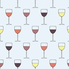 (S) Multi-Colored Wine Glasses on Light Baby Blue